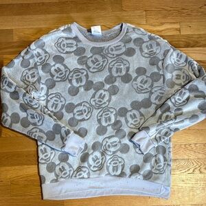 Disney Gray Mickey Mouse Patterned Crewneck Sweater